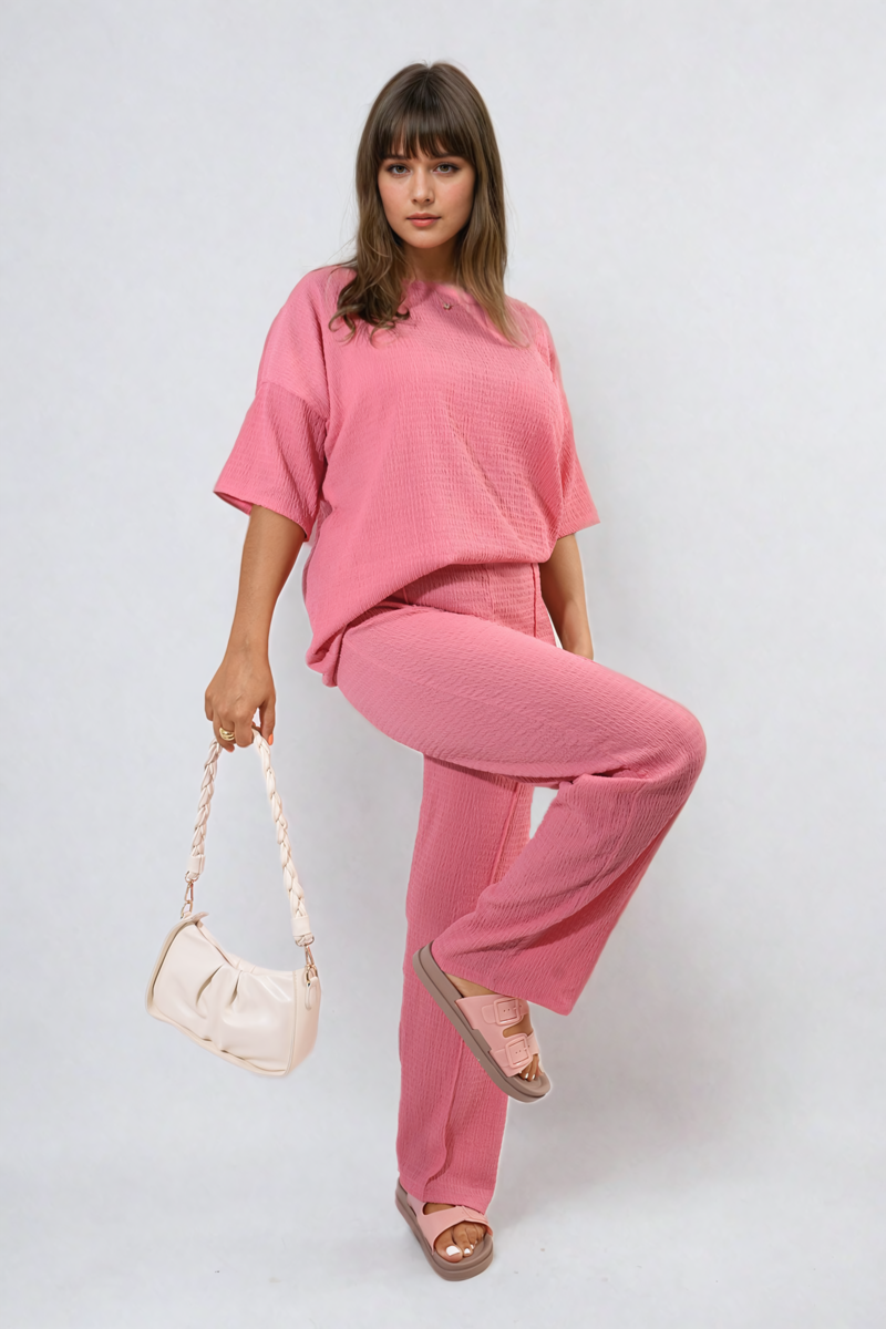 Ashlyn Cheesecloth Pattern Top and Trouser Co-ord Set - 12 colours