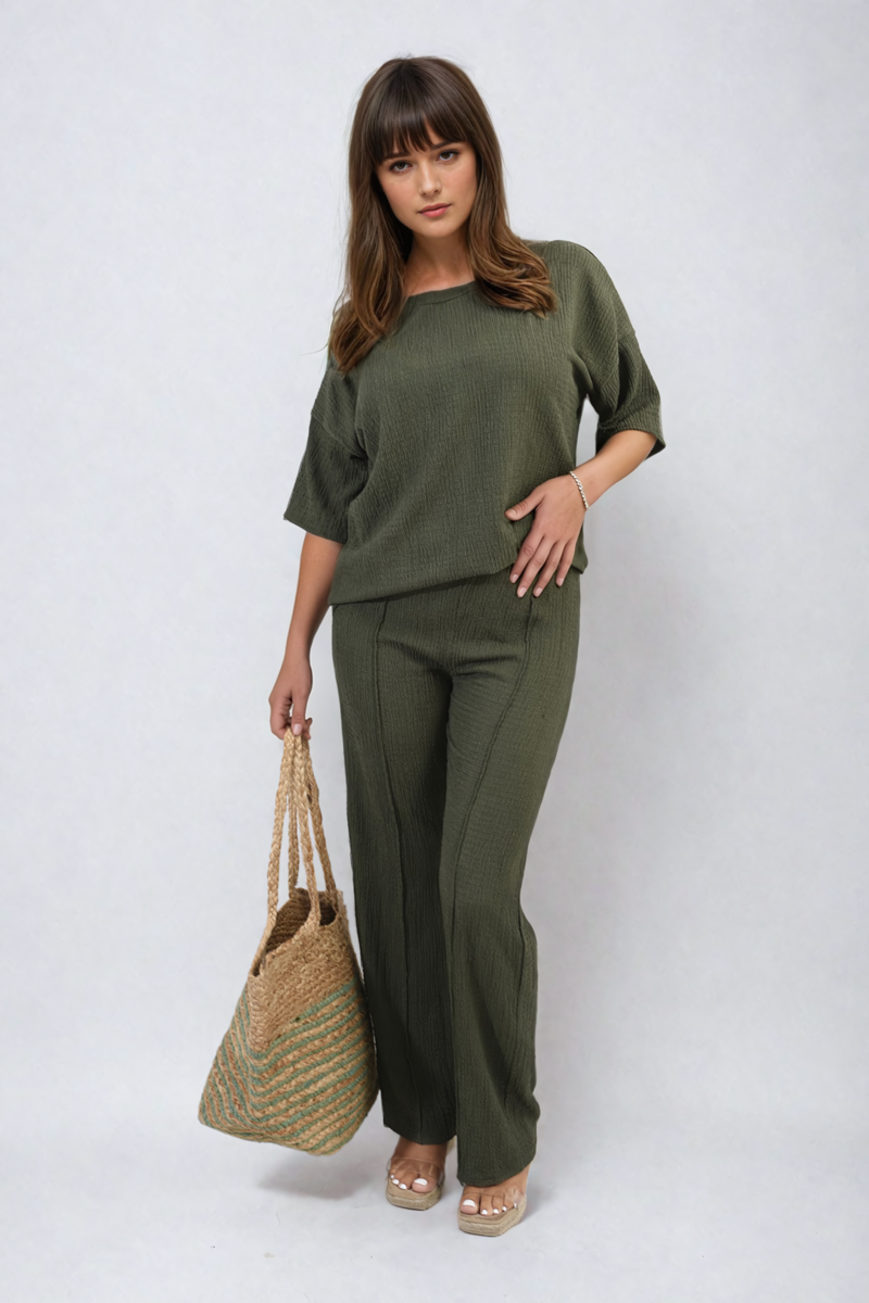 Ashlyn Cheesecloth Pattern Top and Trouser Co-ord Set - 12 colours