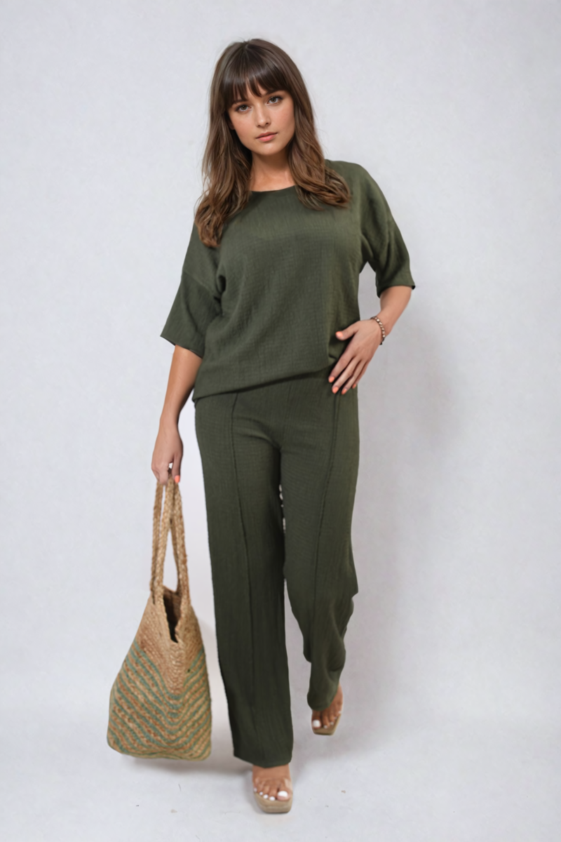 Ashlyn Cheesecloth Pattern Top and Trouser Co-ord Set - 12 colours