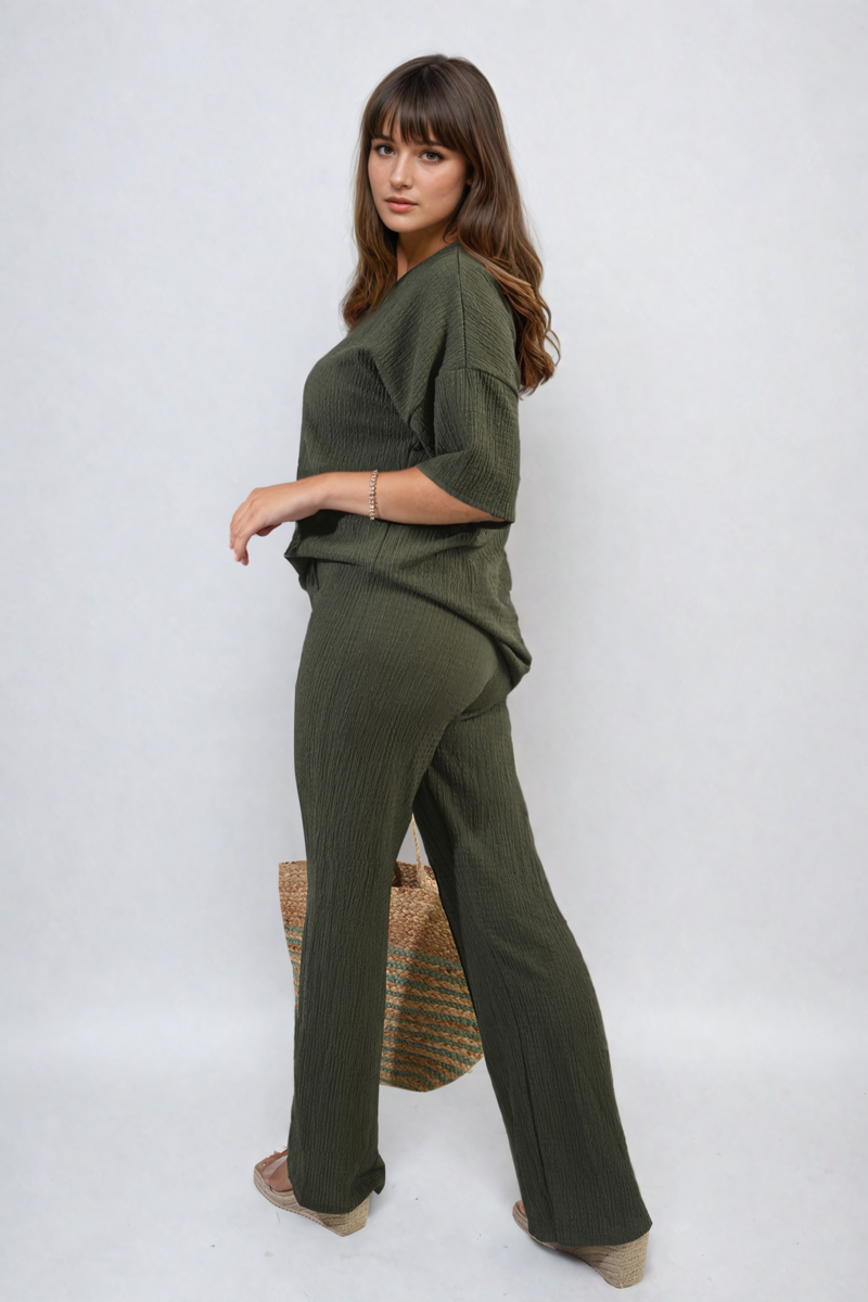 Ashlyn Cheesecloth Pattern Top and Trouser Co-ord Set - 12 colours