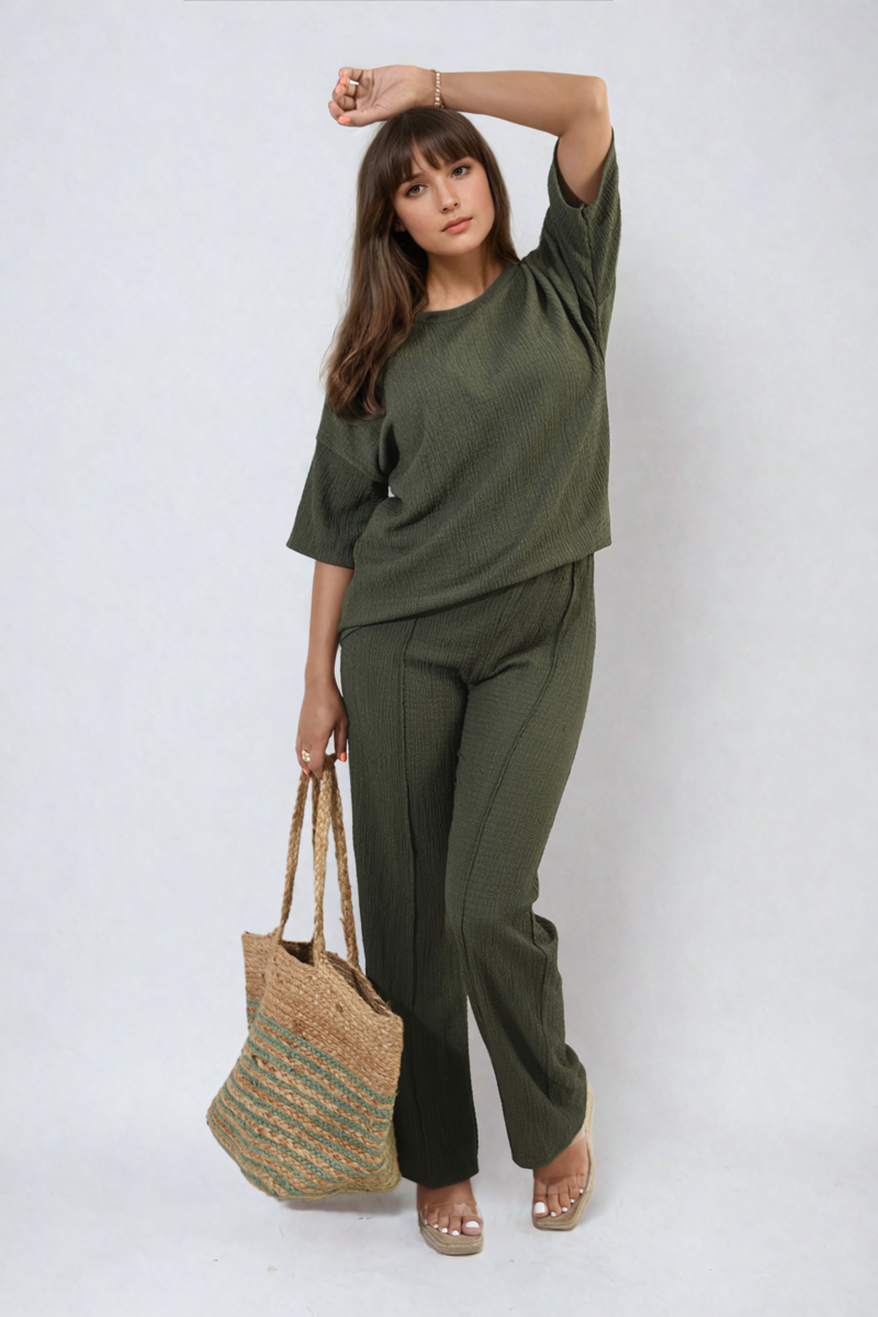 Ashlyn Cheesecloth Pattern Top and Trouser Co-ord Set - 12 colours