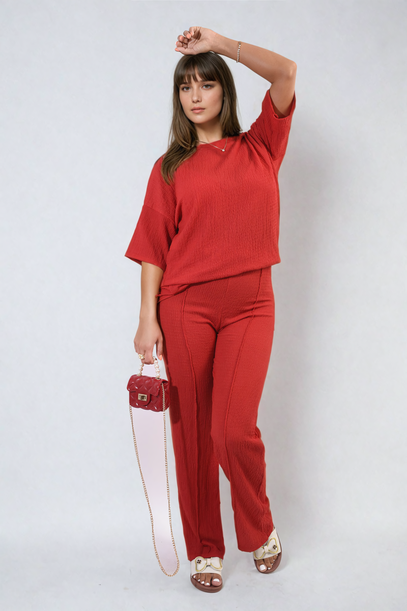 Ashlyn Cheesecloth Pattern Top and Trouser Co-ord Set - 12 colours