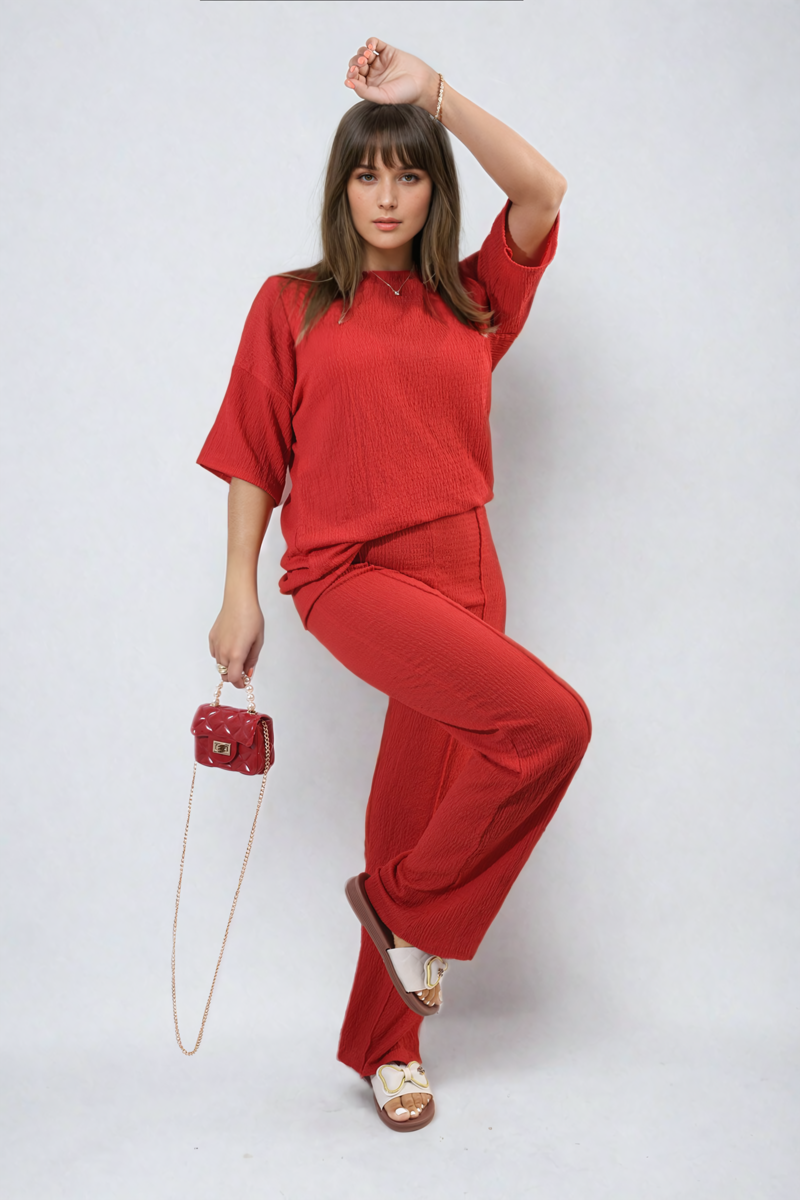 Ashlyn Cheesecloth Pattern Top and Trouser Co-ord Set - 12 colours