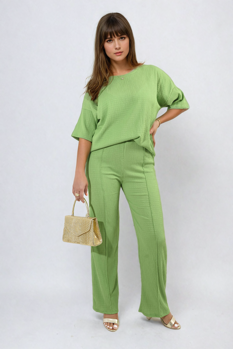 Ashlyn Cheesecloth Pattern Top and Trouser Co-ord Set - 12 colours