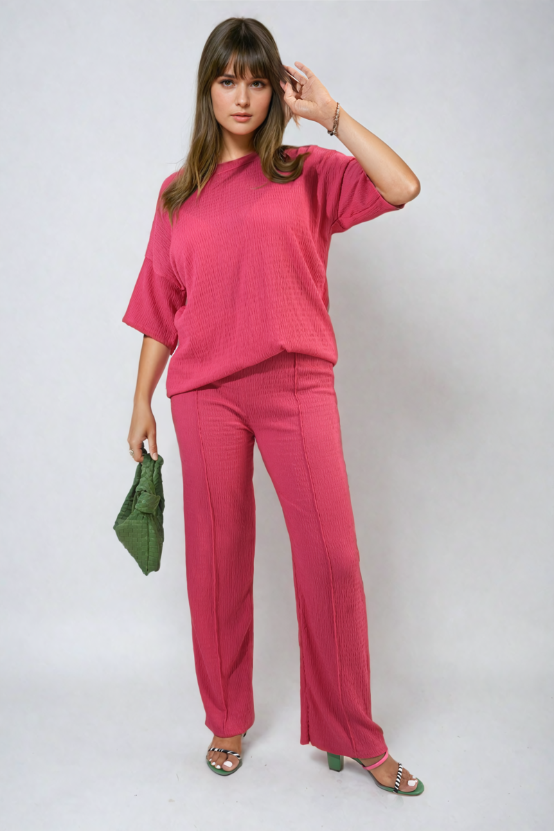 Ashlyn Cheesecloth Pattern Top and Trouser Co-ord Set - 12 colours