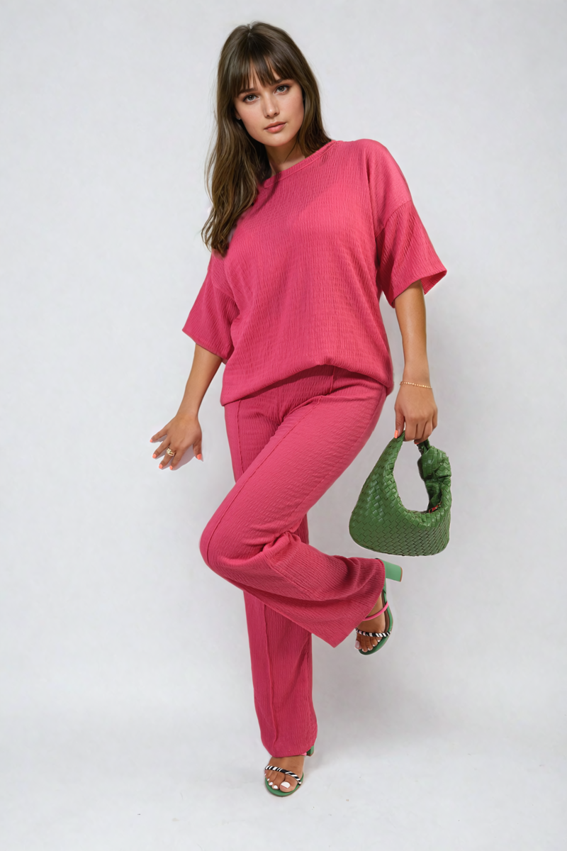 Ashlyn Cheesecloth Pattern Top and Trouser Co-ord Set - 12 colours