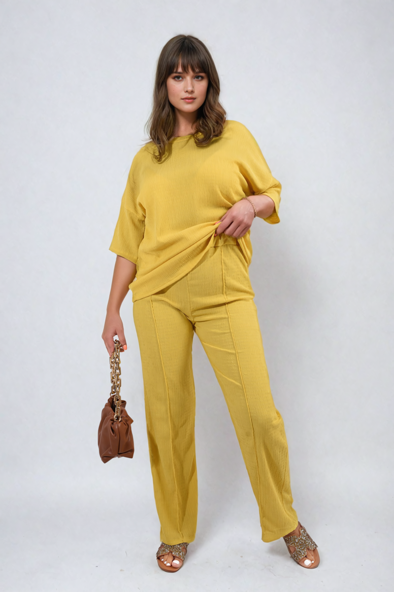 Ashlyn Cheesecloth Pattern Top and Trouser Co-ord Set - 12 colours