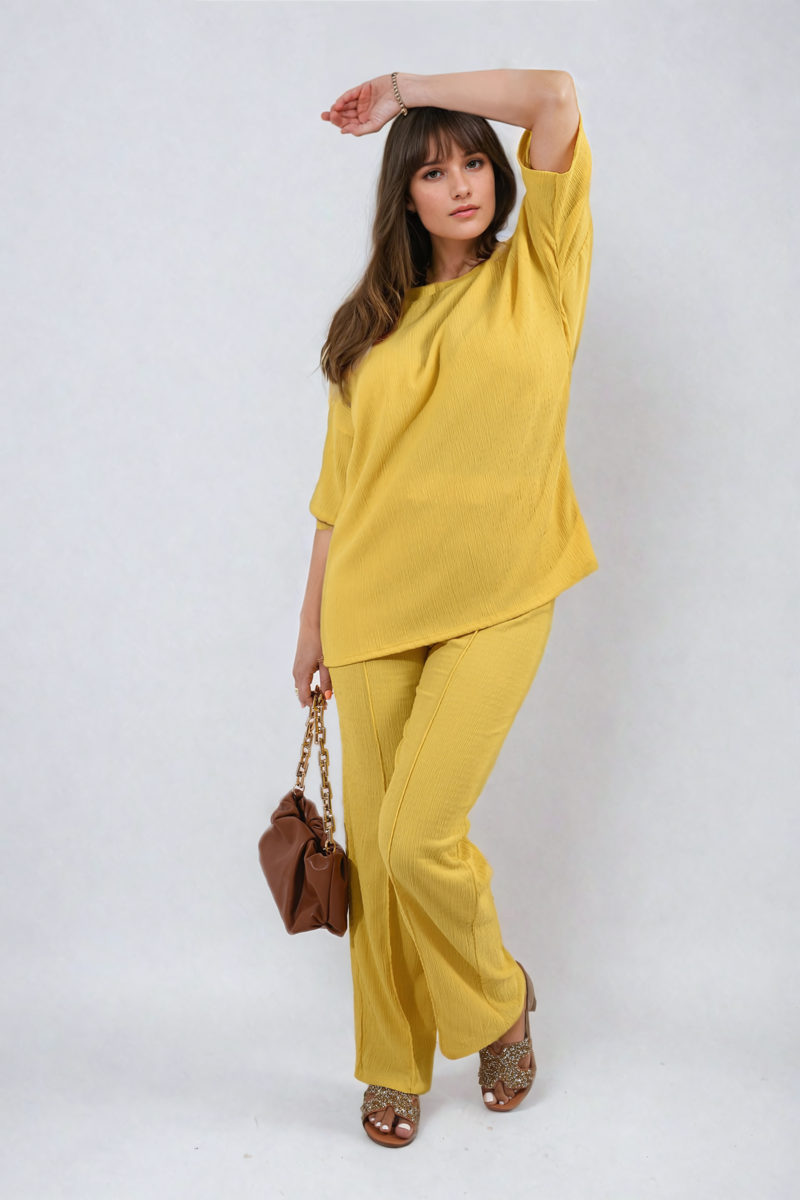 Ashlyn Cheesecloth Pattern Top and Trouser Co-ord Set - 12 colours