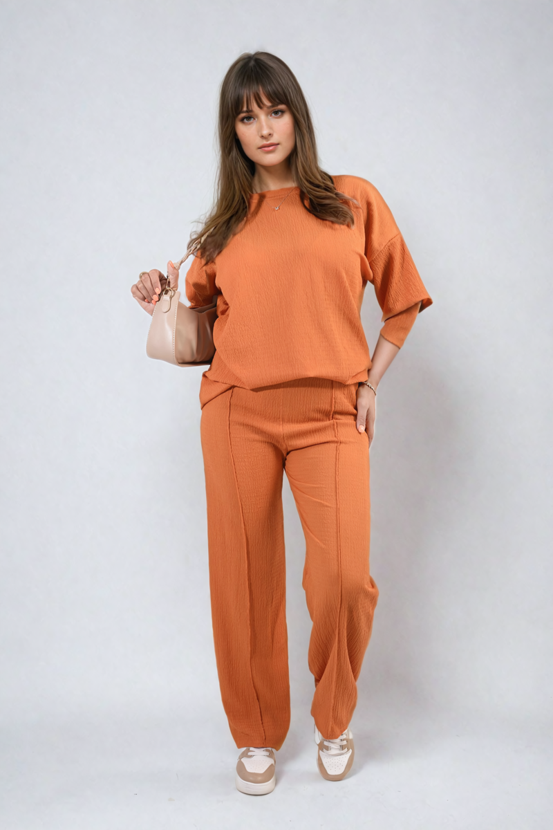 Ashlyn Cheesecloth Pattern Top and Trouser Co-ord Set - 12 colours