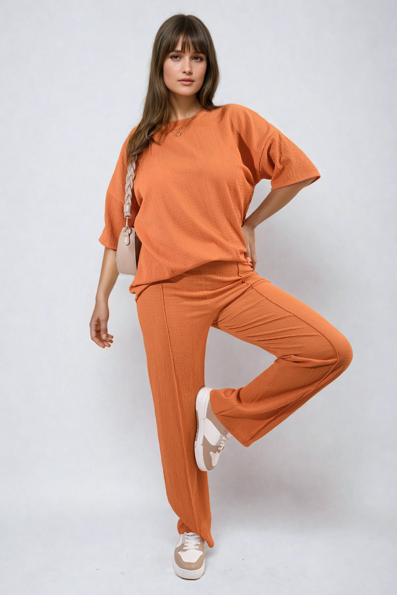 Ashlyn Cheesecloth Pattern Top and Trouser Co-ord Set - 12 colours