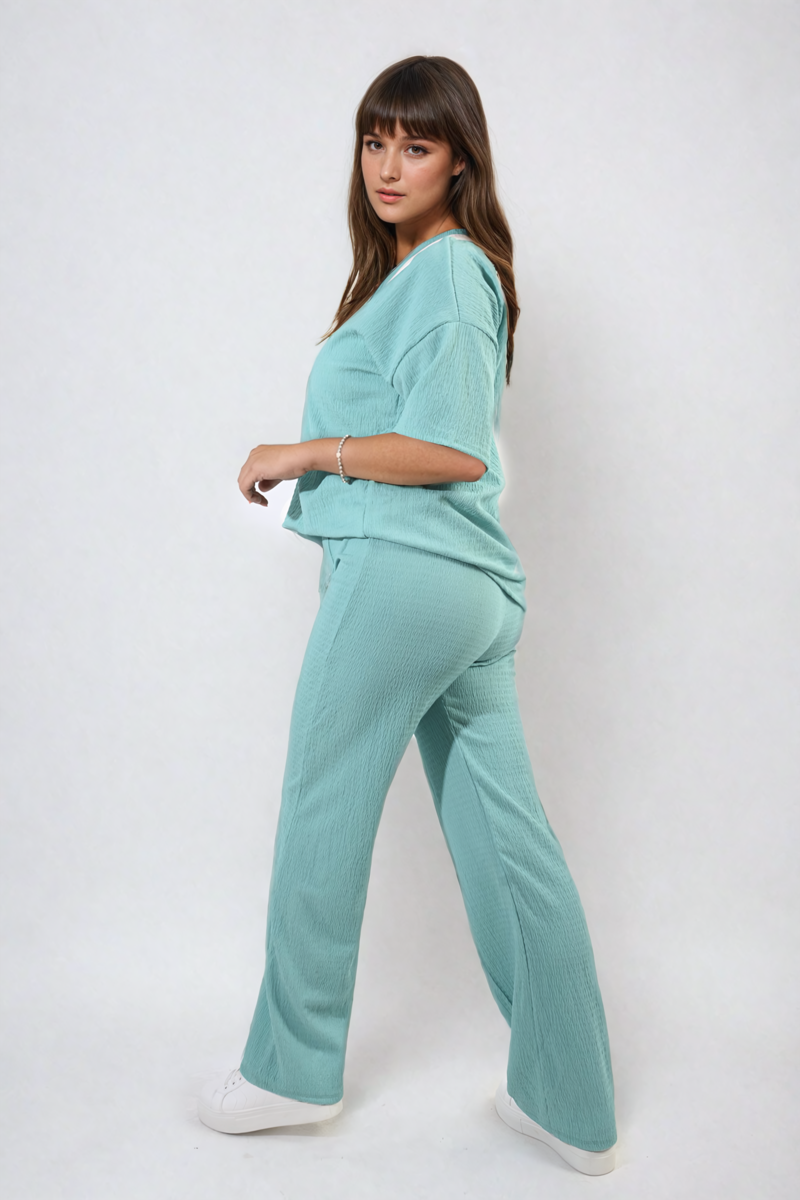 Ashlyn Cheesecloth Pattern Top and Trouser Co-ord Set - 12 colours