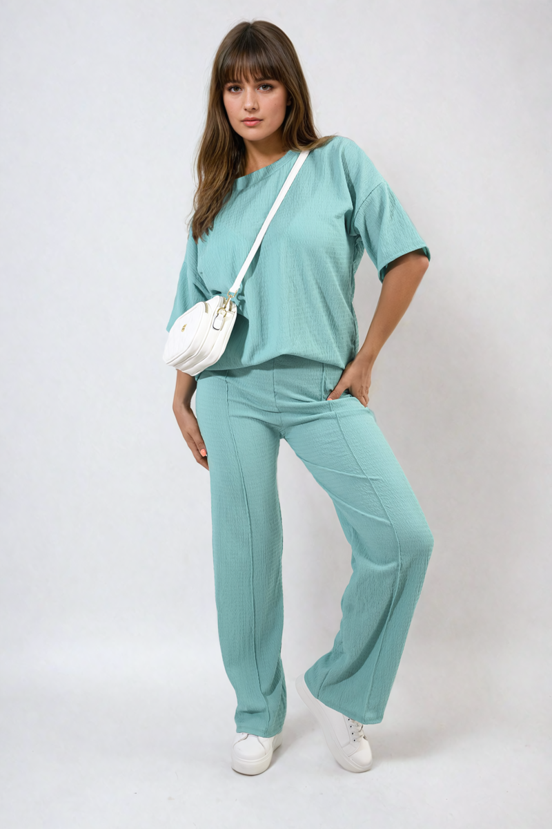 Ashlyn Cheesecloth Pattern Top and Trouser Co-ord Set - 12 colours