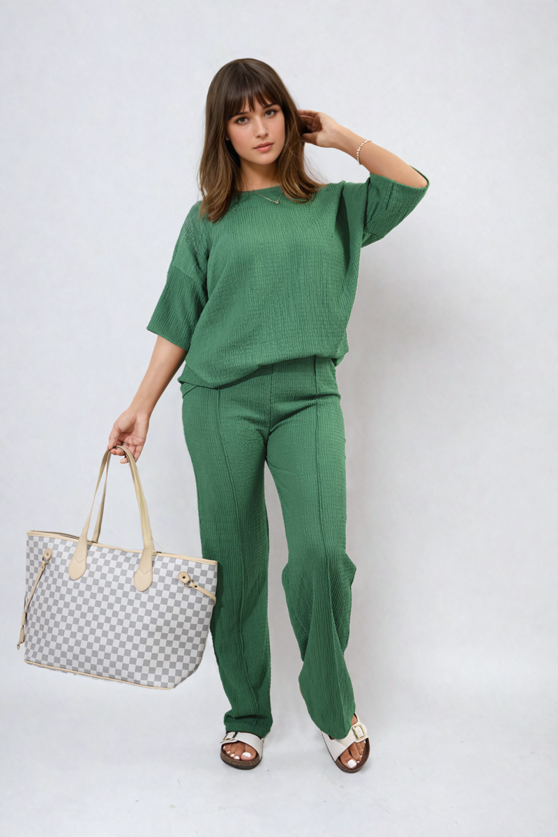 Ashlyn Cheesecloth Pattern Top and Trouser Co-ord Set - 12 colours