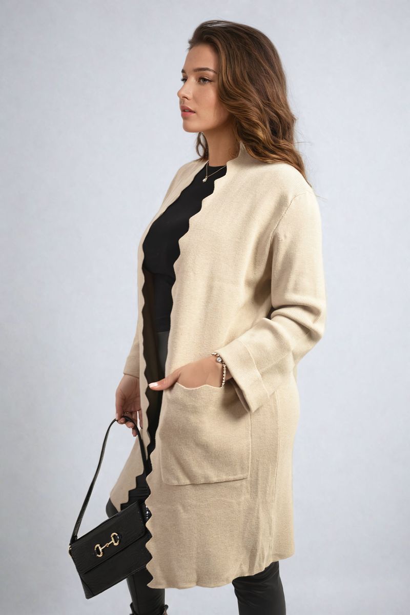 Curve Betty Wave Trim Knitted Cardigan with Front Pockets - 3 colours