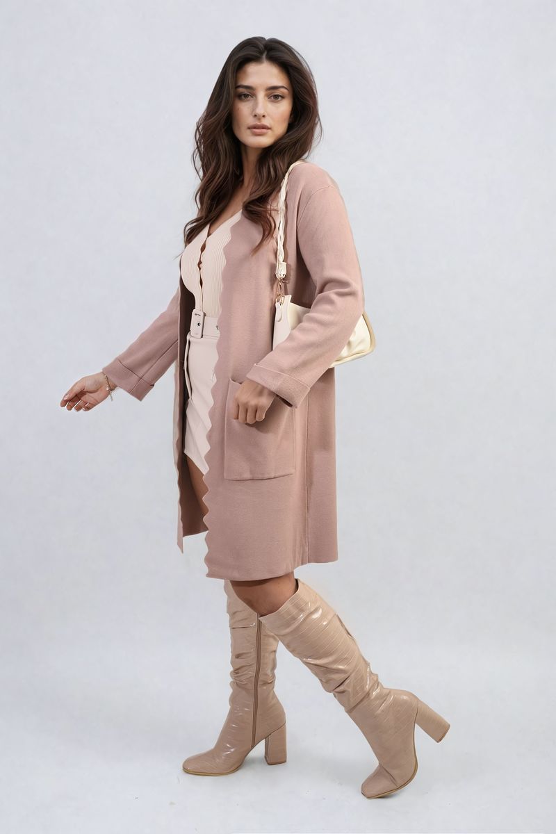 Curve Betty Wave Trim Knitted Cardigan with Front Pockets - 3 colours