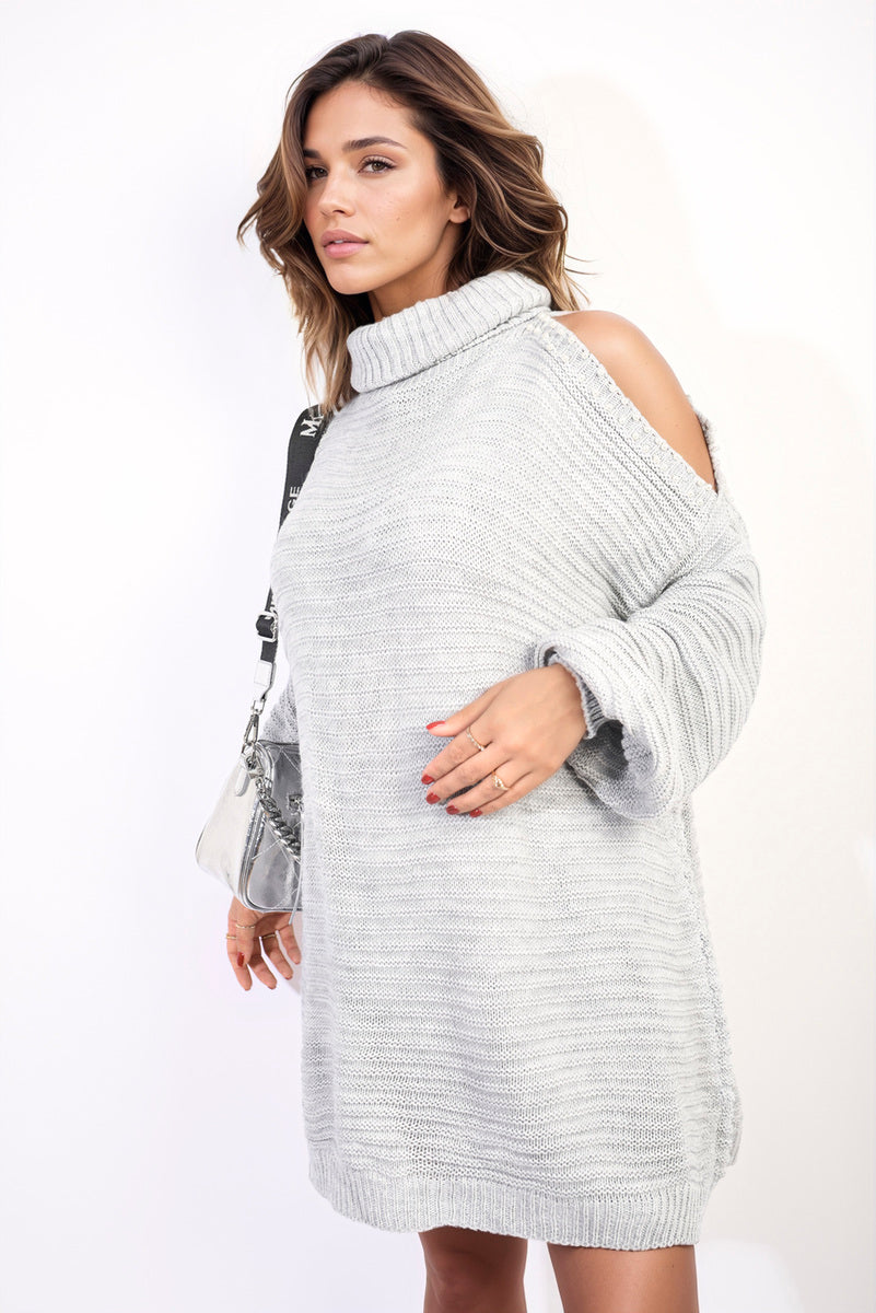 Bria High Neck Oversized Open Shoulder Long Sleeve Knitted Jumper - 7 colours