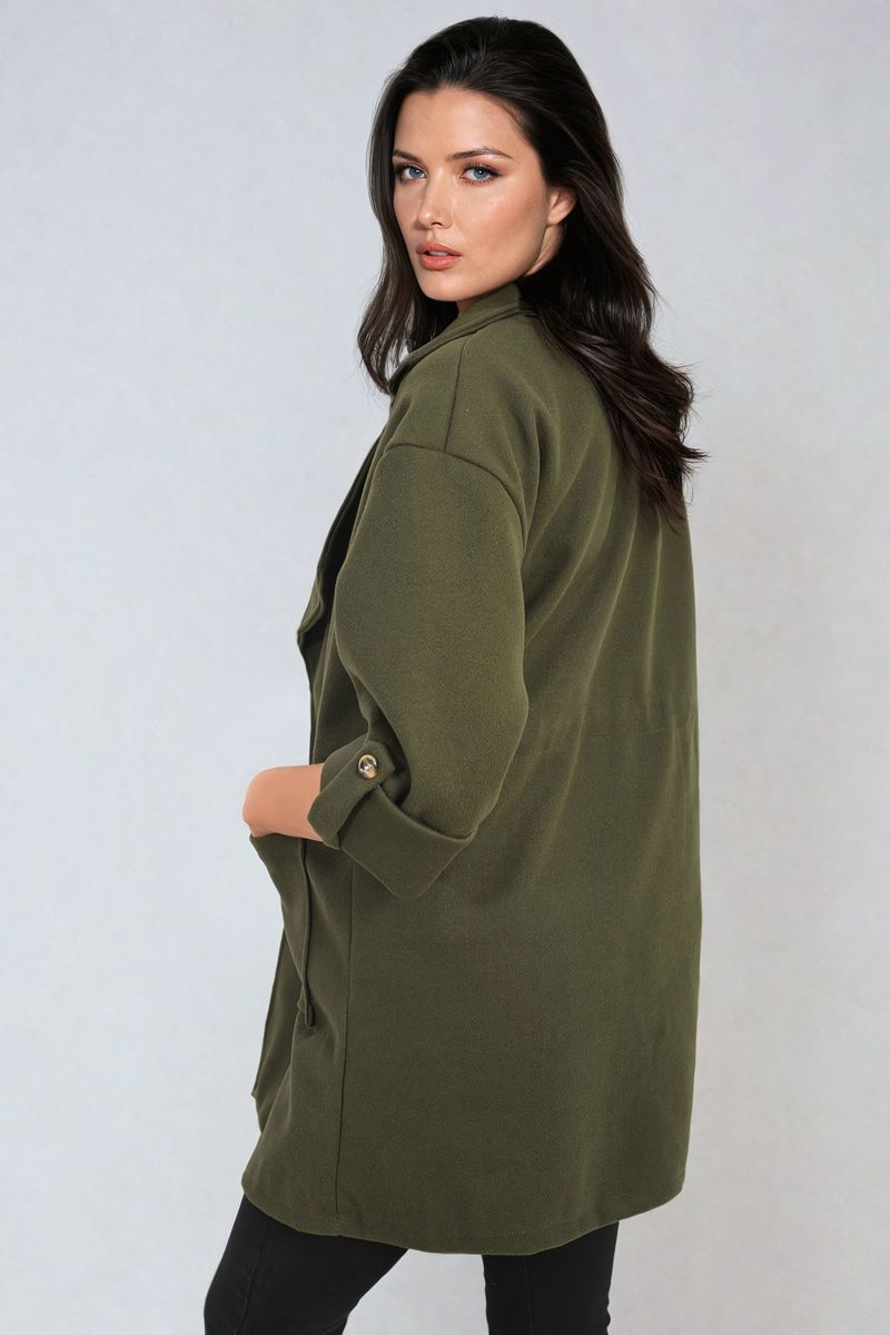 Curve Camryn Roll Tab Sleeve Drawstring Waist Open Front Trench Coat Jacket - 6 colours