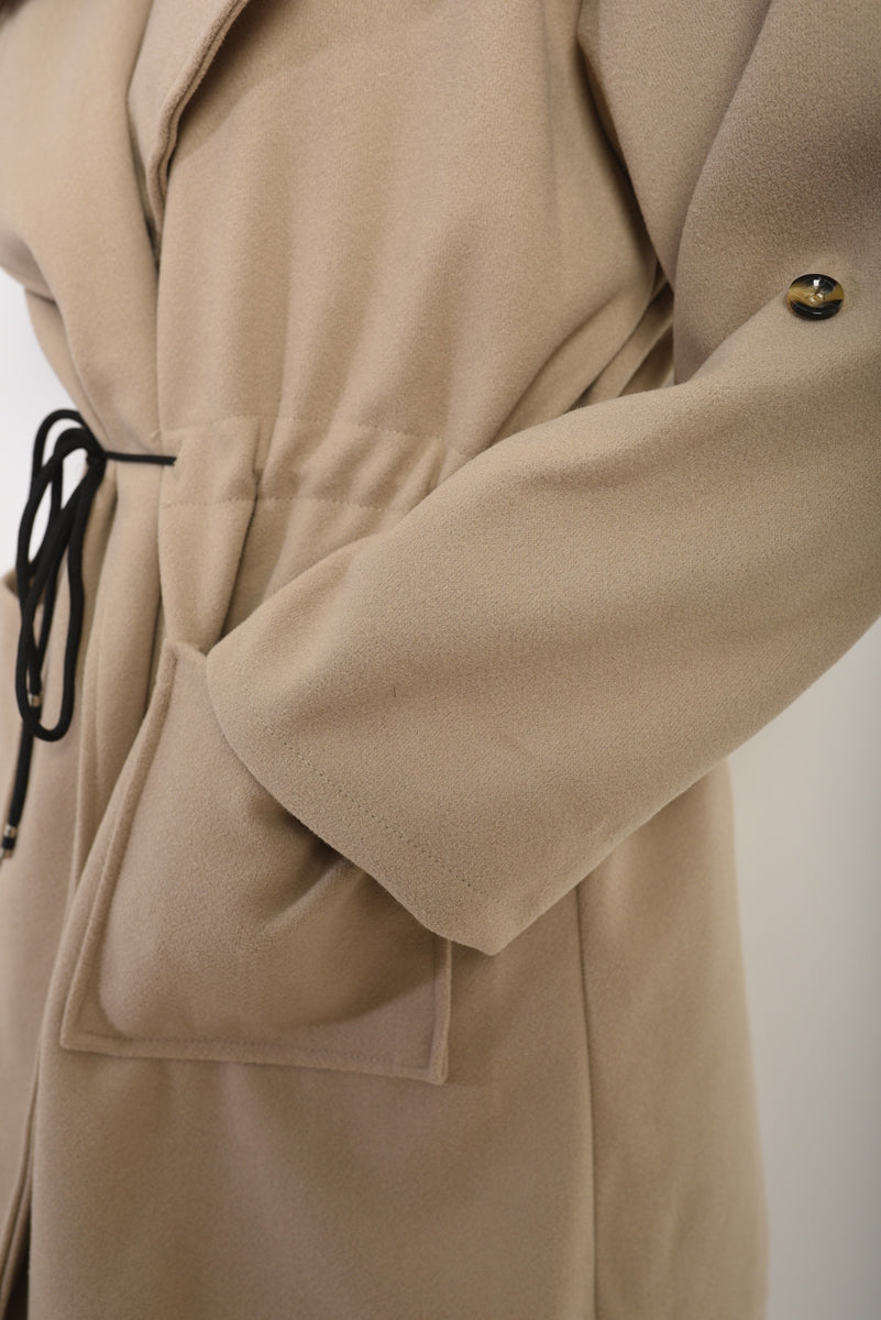 Curve Camryn Roll Tab Sleeve Drawstring Waist Open Front Trench Coat Jacket - 6 colours