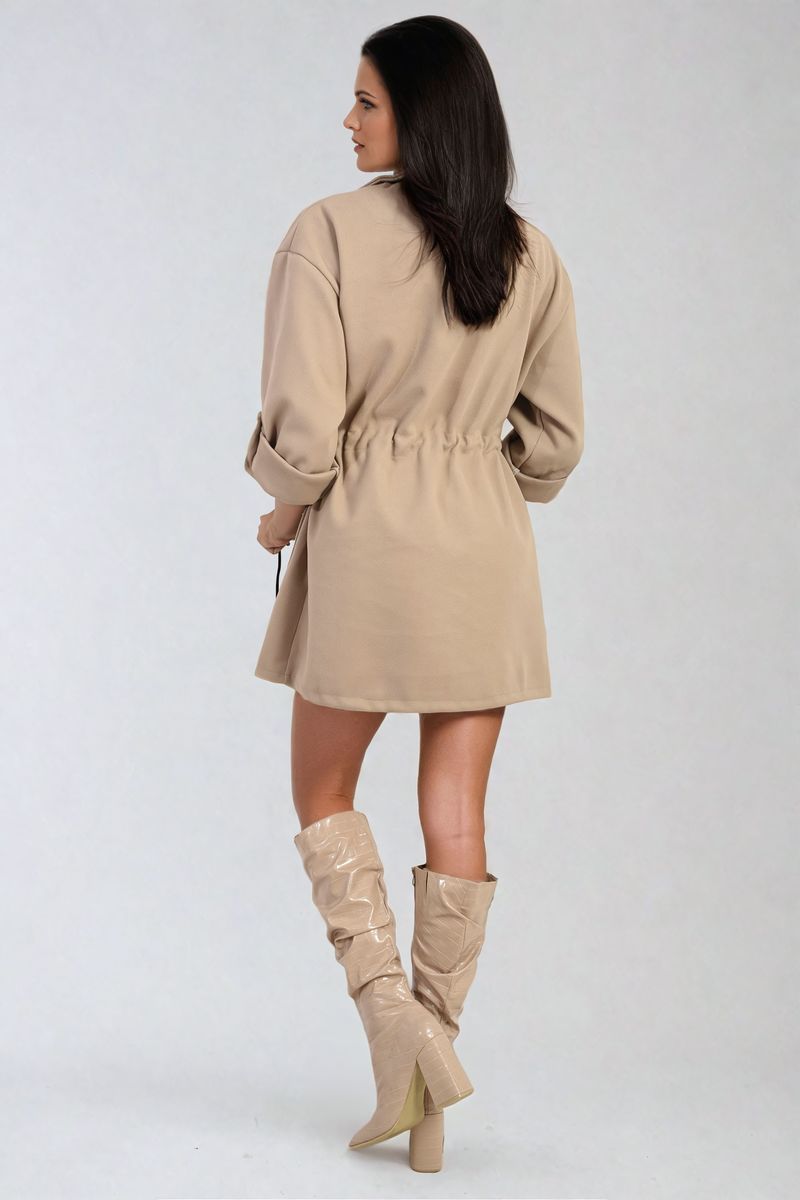 Curve Camryn Roll Tab Sleeve Drawstring Waist Open Front Trench Coat Jacket - 6 colours