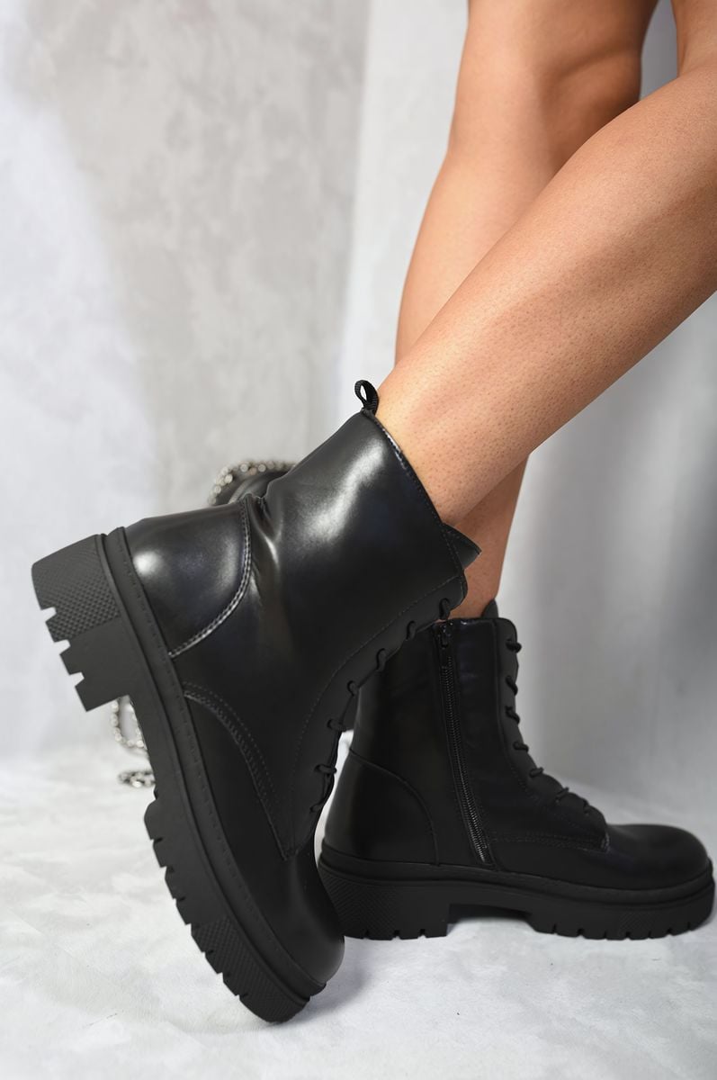 Carmen Lace Up Side Zip Chunky Ankle Boots