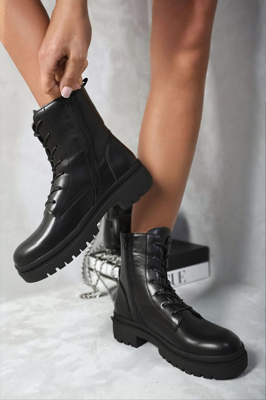 Carmen Lace Up Side Zip Chunky Ankle Boots