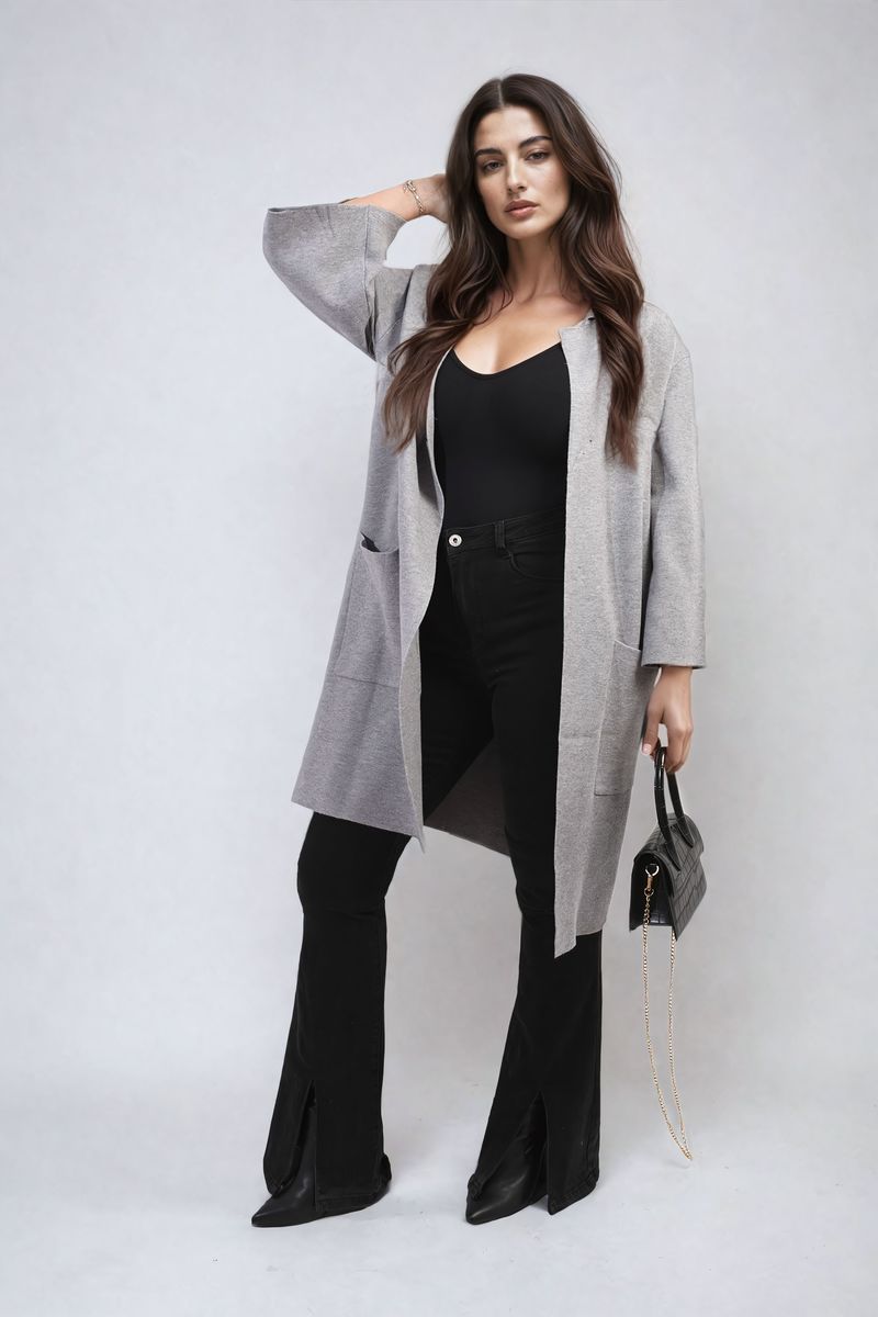 Curve Cheryl Open Front Longline Knitted Cardigan with Front Pockets - 5 colours