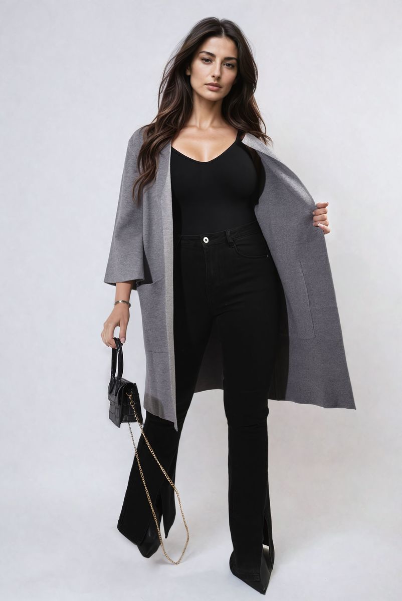 Curve Cheryl Open Front Longline Knitted Cardigan with Front Pockets - 5 colours