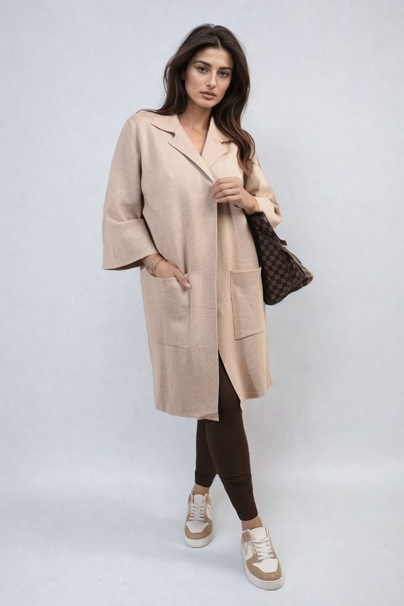 Curve Cheryl Open Front Longline Knitted Cardigan with Front Pockets - 5 colours