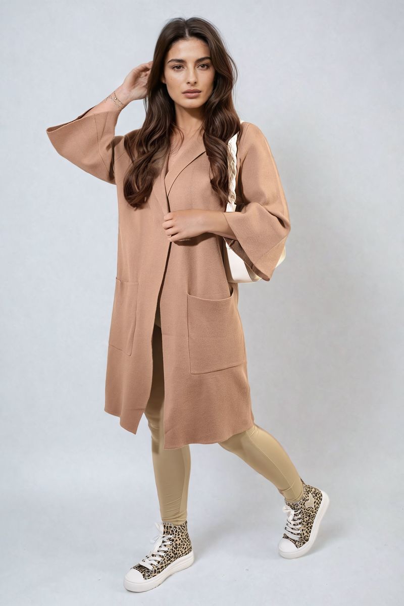 Curve Cheryl Open Front Longline Knitted Cardigan with Front Pockets - 5 colours