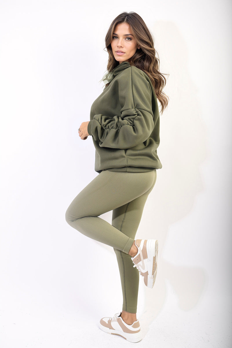 Clarissa Oversized Ruched Sleeves Knitted Hoodie with Ribbon Detail - 12 colours