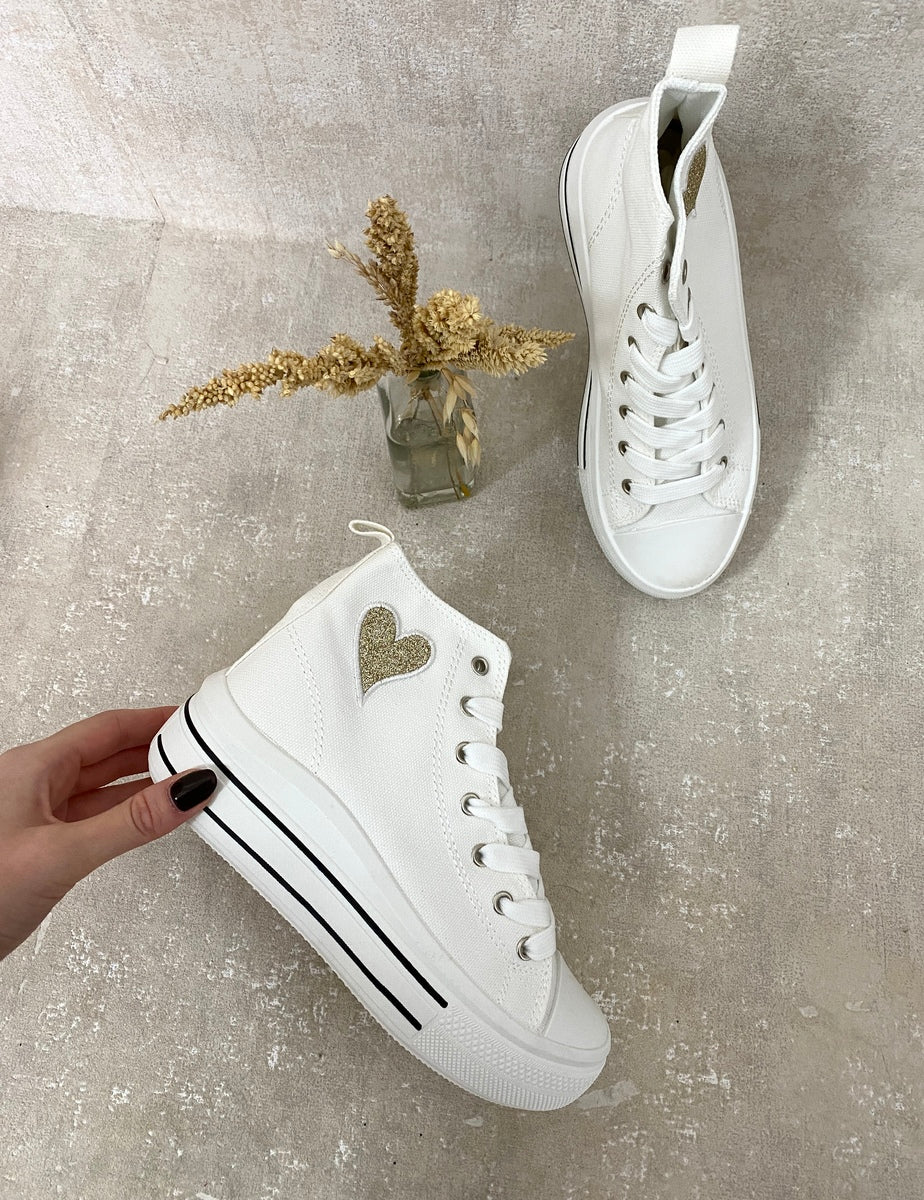 Daniela High Top Lace Up Heart Detailed Kids Trainers - 3 colours