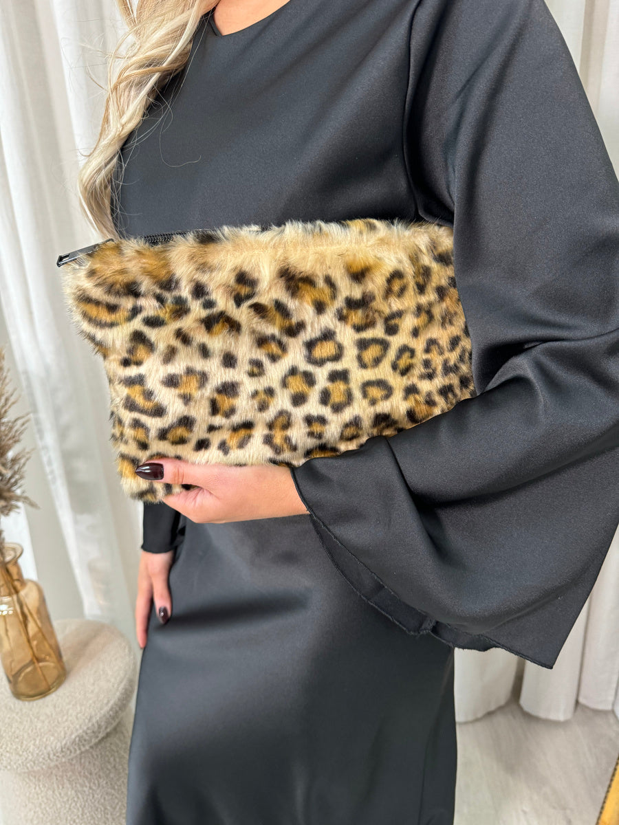 Donna Faux Fur Leopard Print Handbag