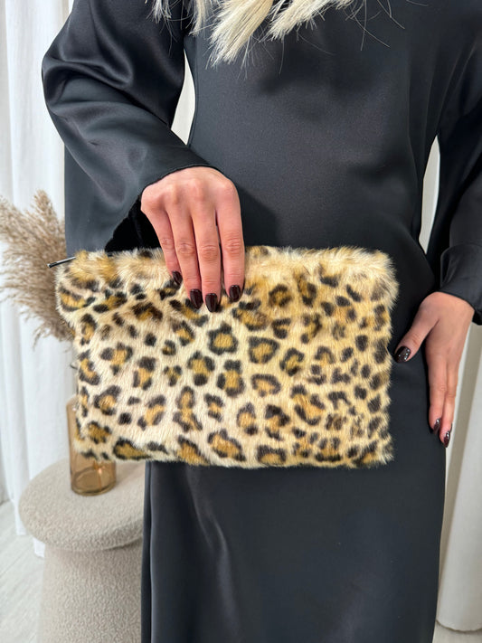 Donna Faux Fur Leopard Print Handbag