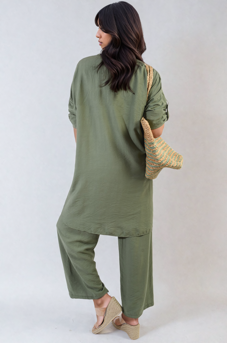 Dulcie Oversized Button Front Shirt & Wide Leg Pants Co-ord Set - 5 colours