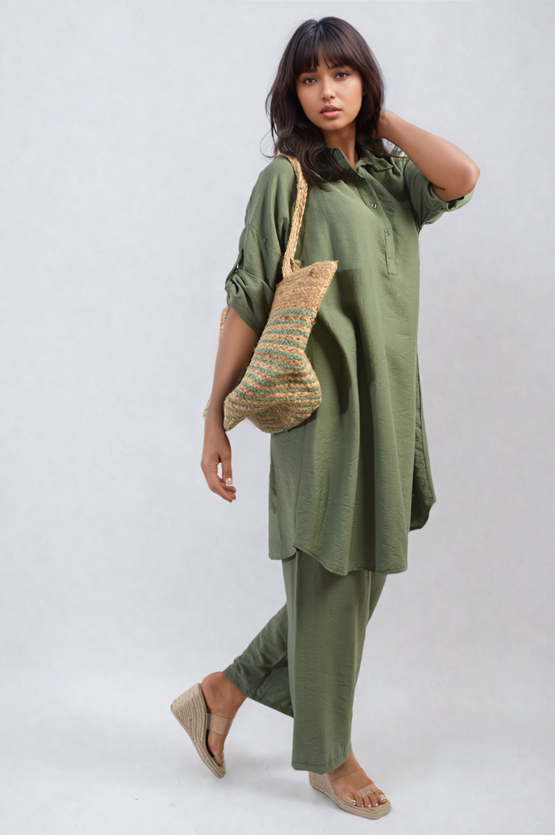 Dulcie Oversized Button Front Shirt & Wide Leg Pants Co-ord Set - 5 colours