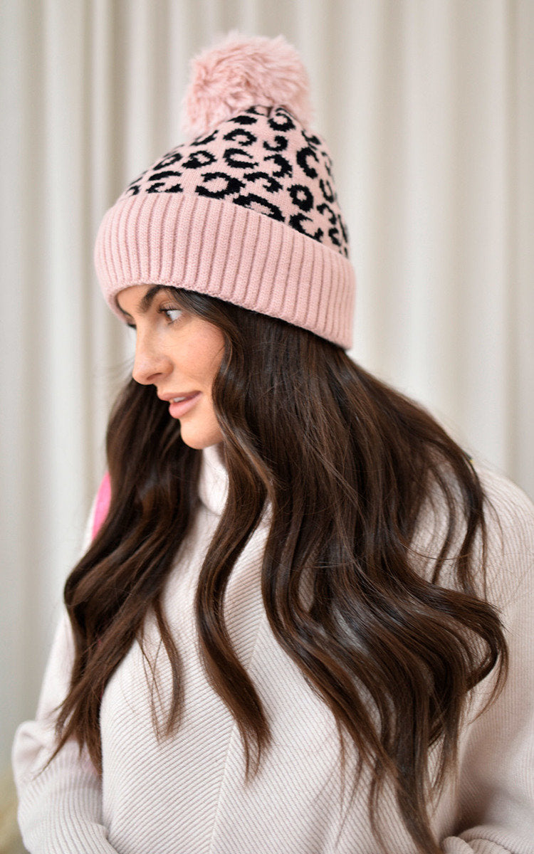 Edith Faux Fur Lined Beanie Leopard Hat - 2 colours