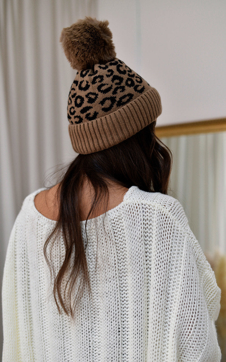 Edith Faux Fur Lined Beanie Leopard Hat - 2 colours