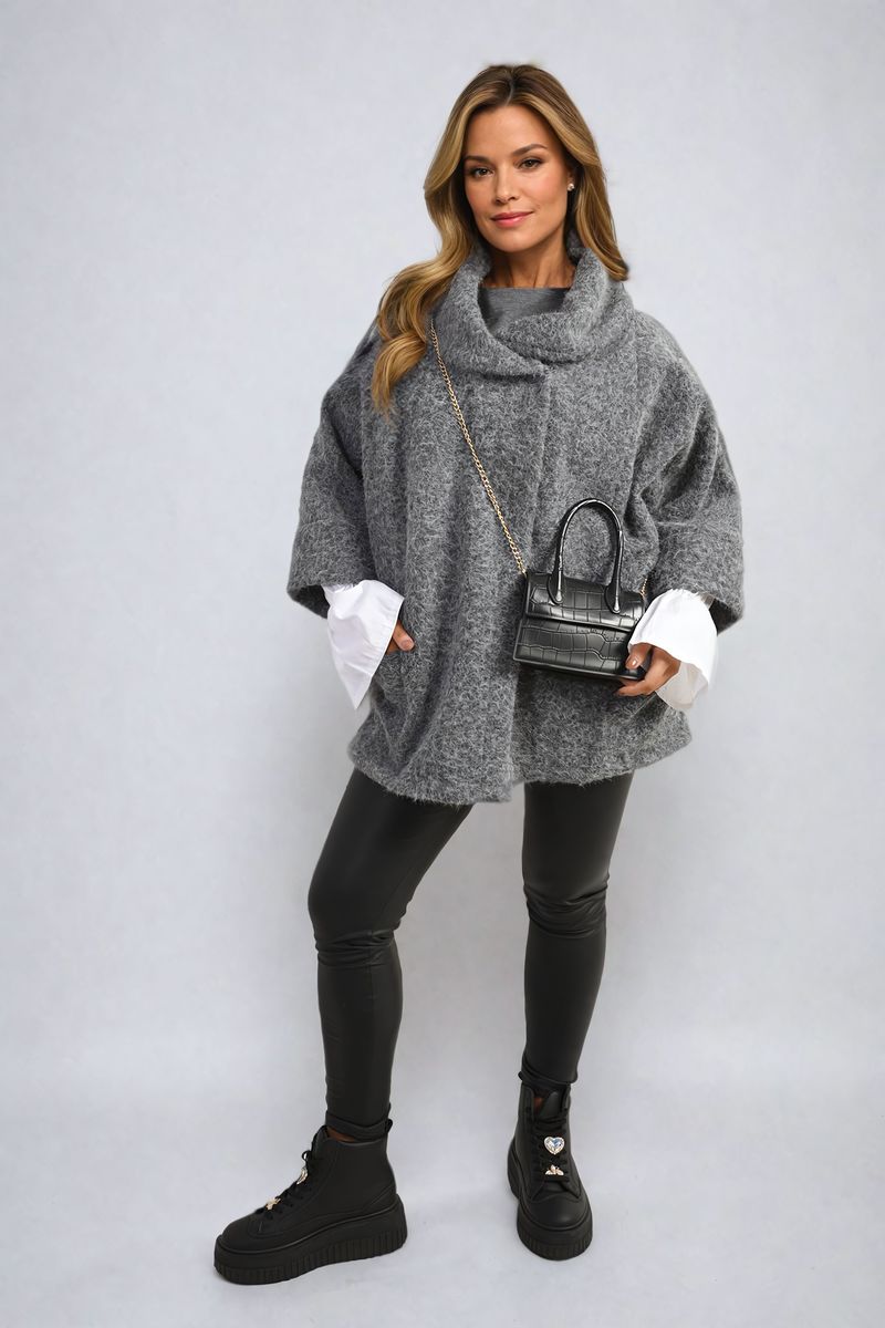 Elle Cowl Neck Oversized Cape Jacket - 3 colours