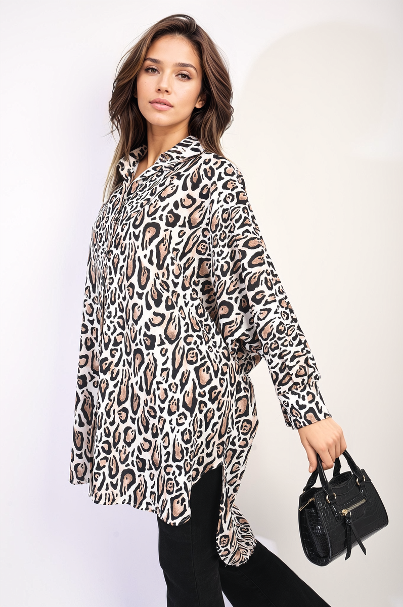 Emelia Oversized Long Sleeve Leopard Print Shirt Dress - 4 colours