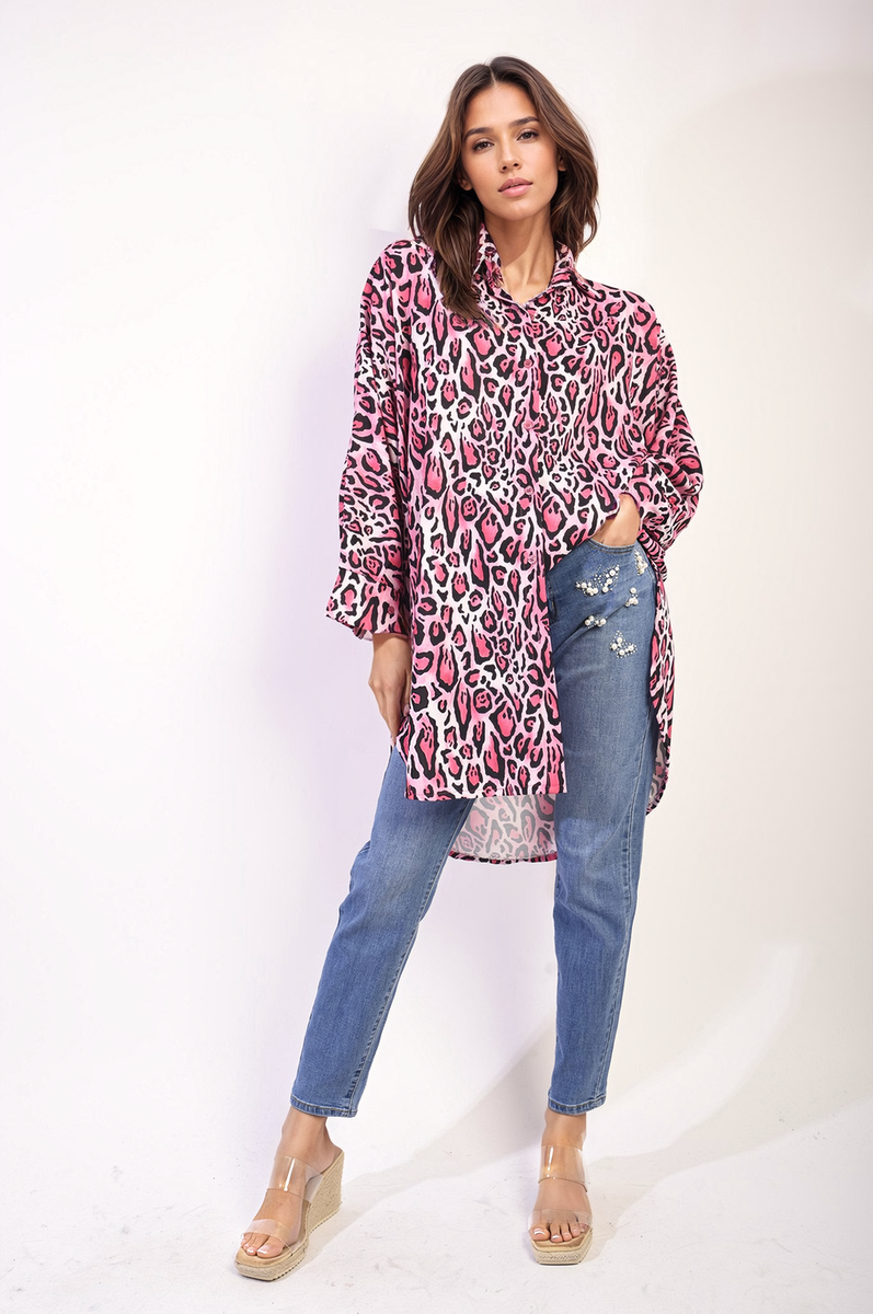 Emelia Oversized Long Sleeve Leopard Print Shirt Dress - 4 colours