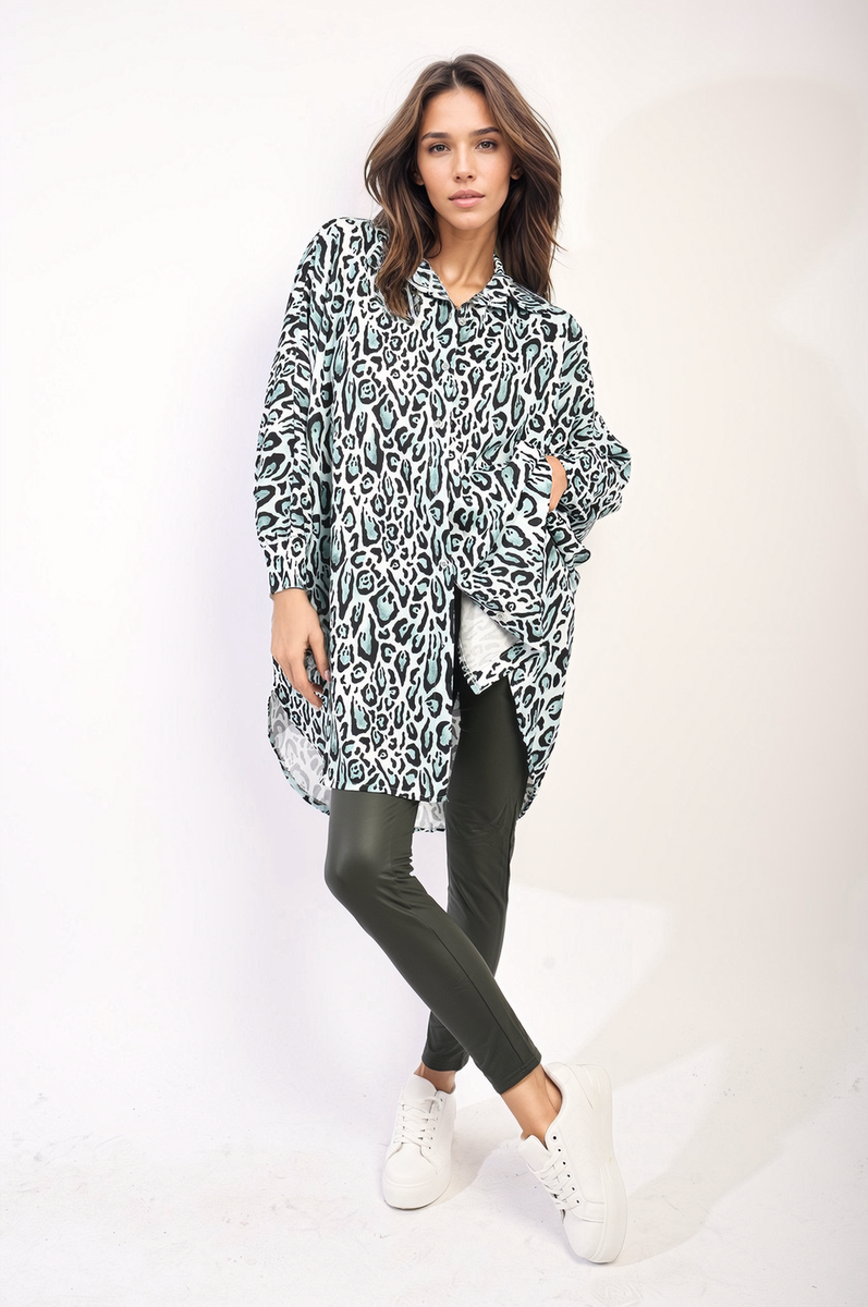 Emelia Oversized Long Sleeve Leopard Print Shirt Dress - 4 colours