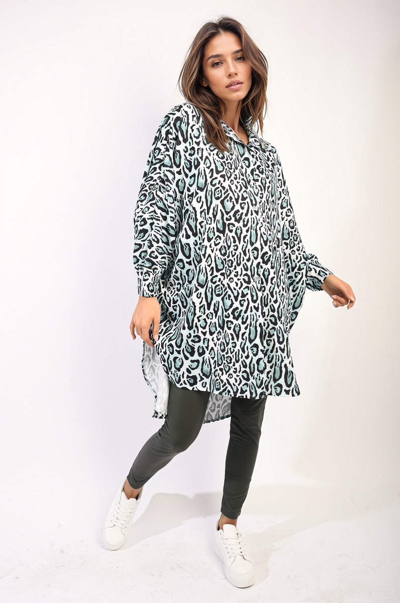 Emelia Oversized Long Sleeve Leopard Print Shirt Dress - 4 colours