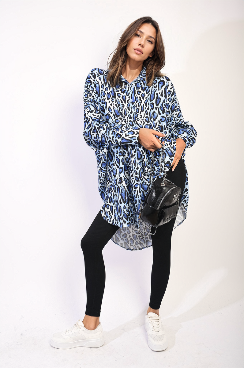 Emelia Oversized Long Sleeve Leopard Print Shirt Dress - 4 colours