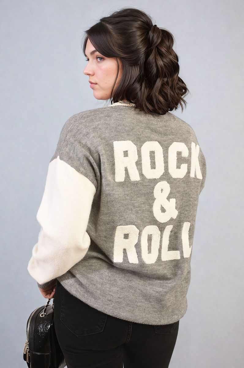 Erica Round Neck Rock & Roll Print Knitted Jumper - 4 colours