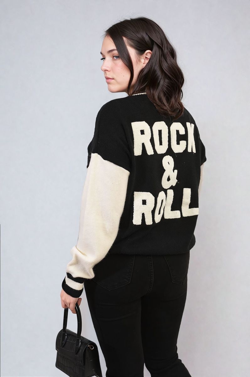 Erica Round Neck Rock & Roll Print Knitted Jumper - 4 colours