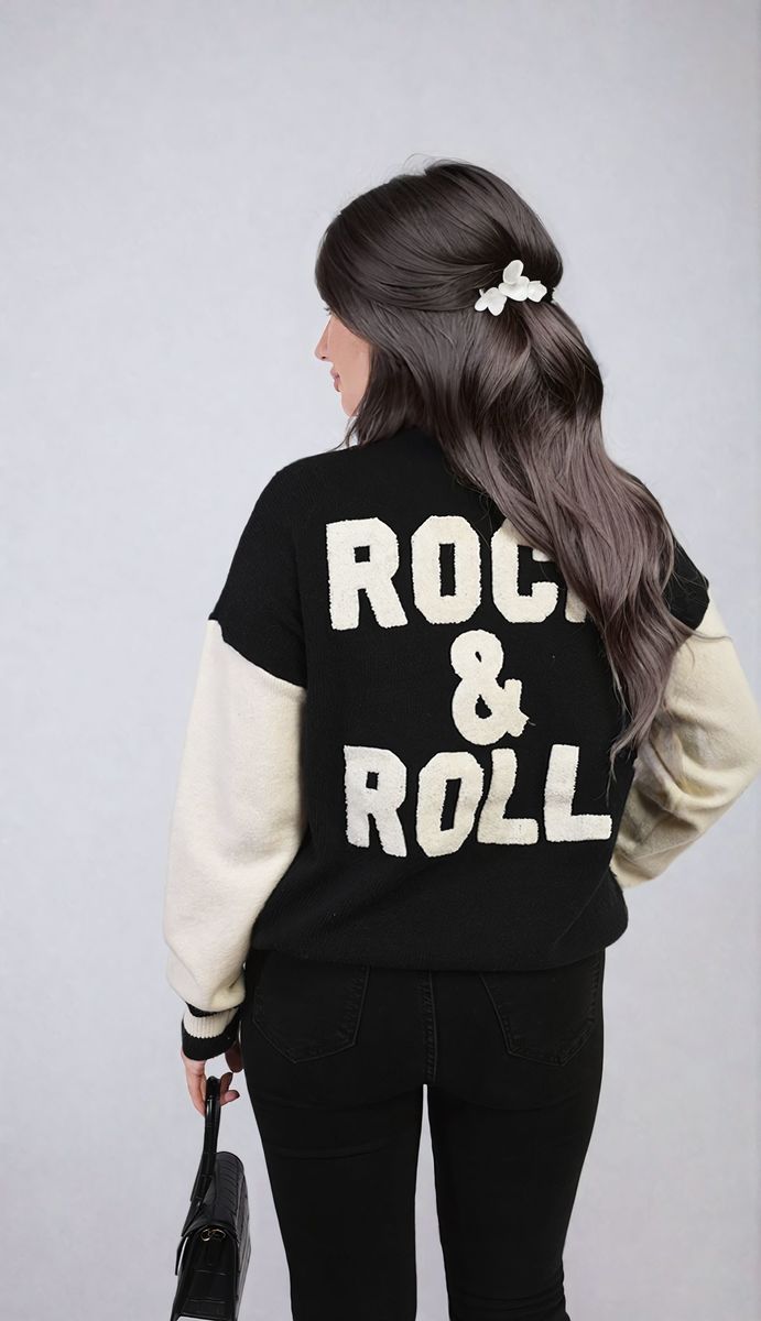 Erica Round Neck Rock & Roll Print Knitted Jumper - 4 colours