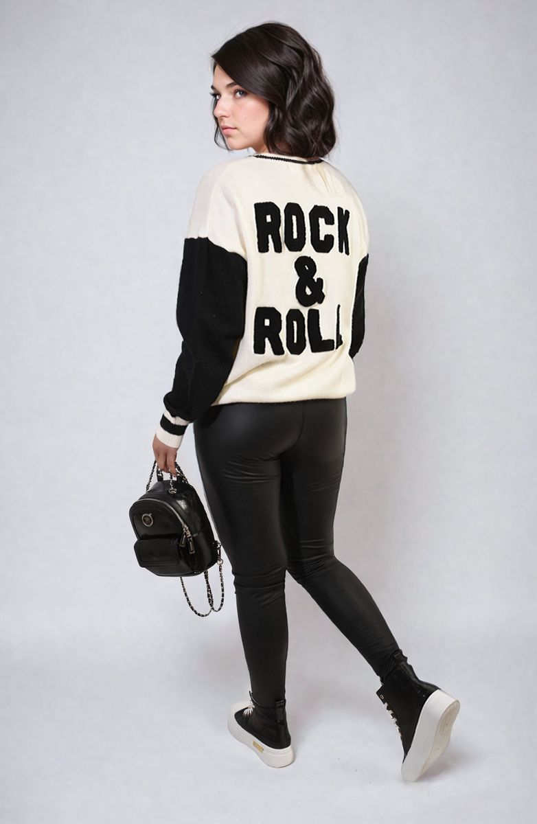 Erica Round Neck Rock & Roll Print Knitted Jumper - 4 colours