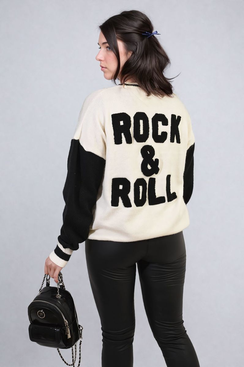 Erica Round Neck Rock & Roll Print Knitted Jumper - 4 colours