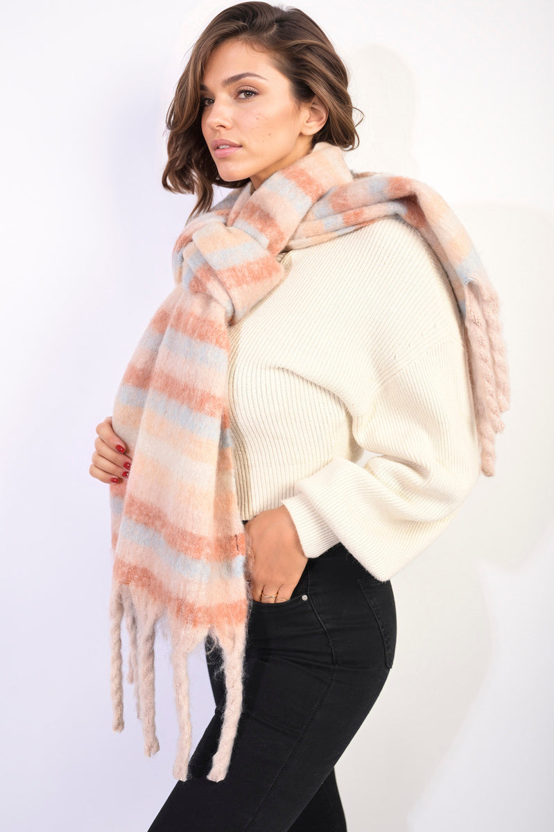 Erin Striped Soft Comfortable Oversized Chunky Scarf with Tassel - 3 colours