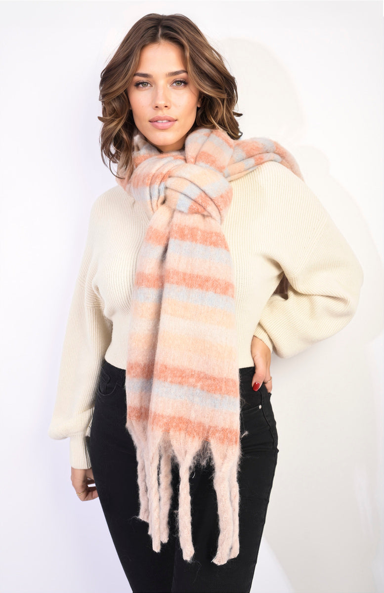 Erin Striped Soft Comfortable Oversized Chunky Scarf with Tassel - 3 colours